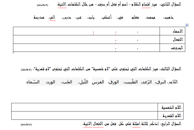 نموذج Word اختبار تشخيصي لغة عربية و تحليل الاختبار و نموذج خطة علاجية