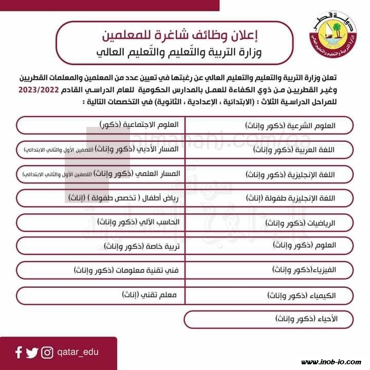 إعلان وظائف شاغرة للمعلمين في قطر للعام الدراسي 2022-2023 image69700.html